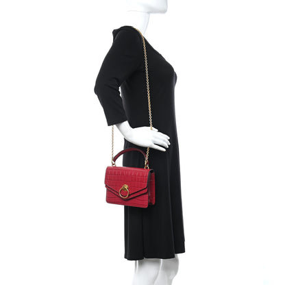 Mulberry Calfskin Crocodile Embossed Small Harlow Satchel Hibiscus Red 2 of 9