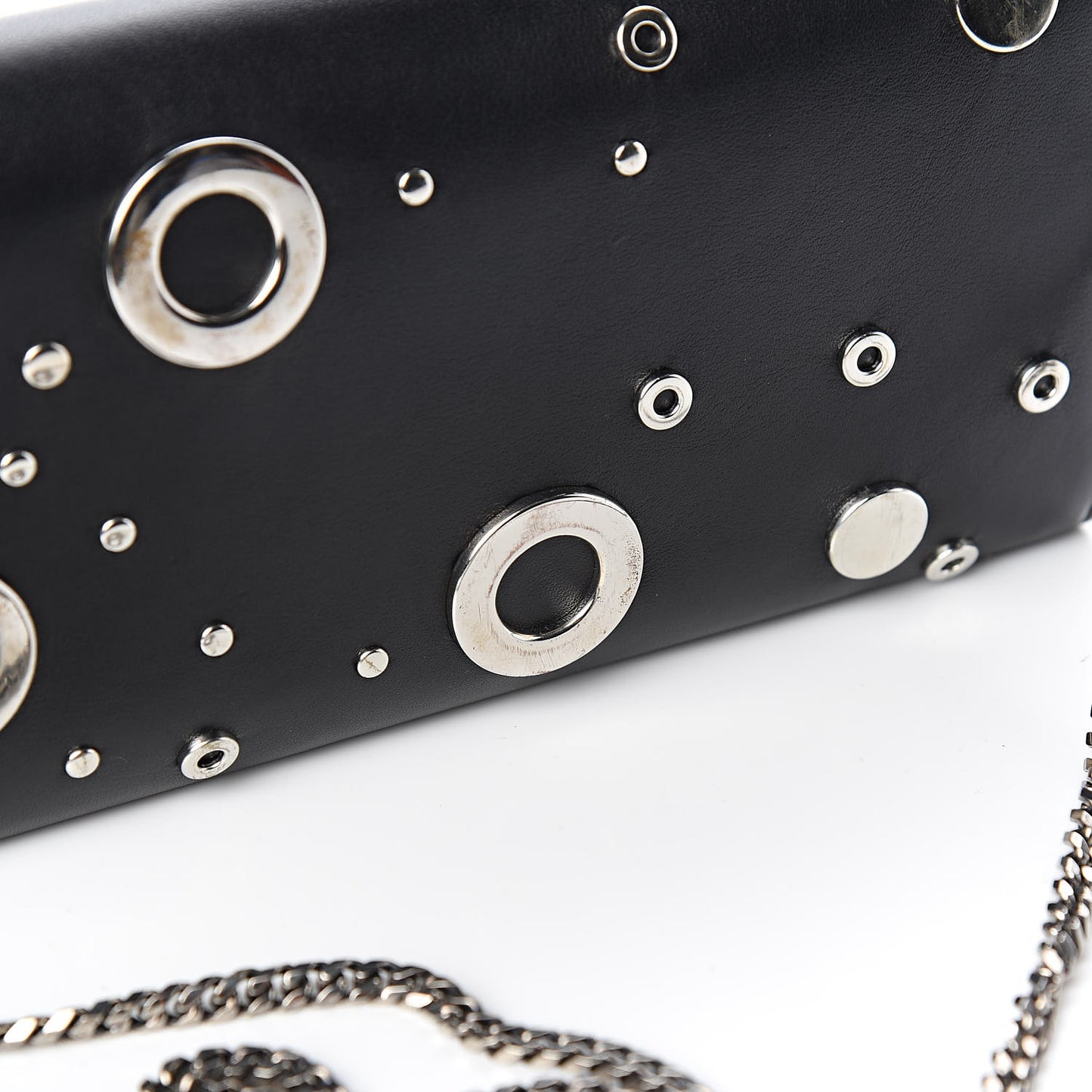 Calfskin Grommet Skull Wallet On Chain Black