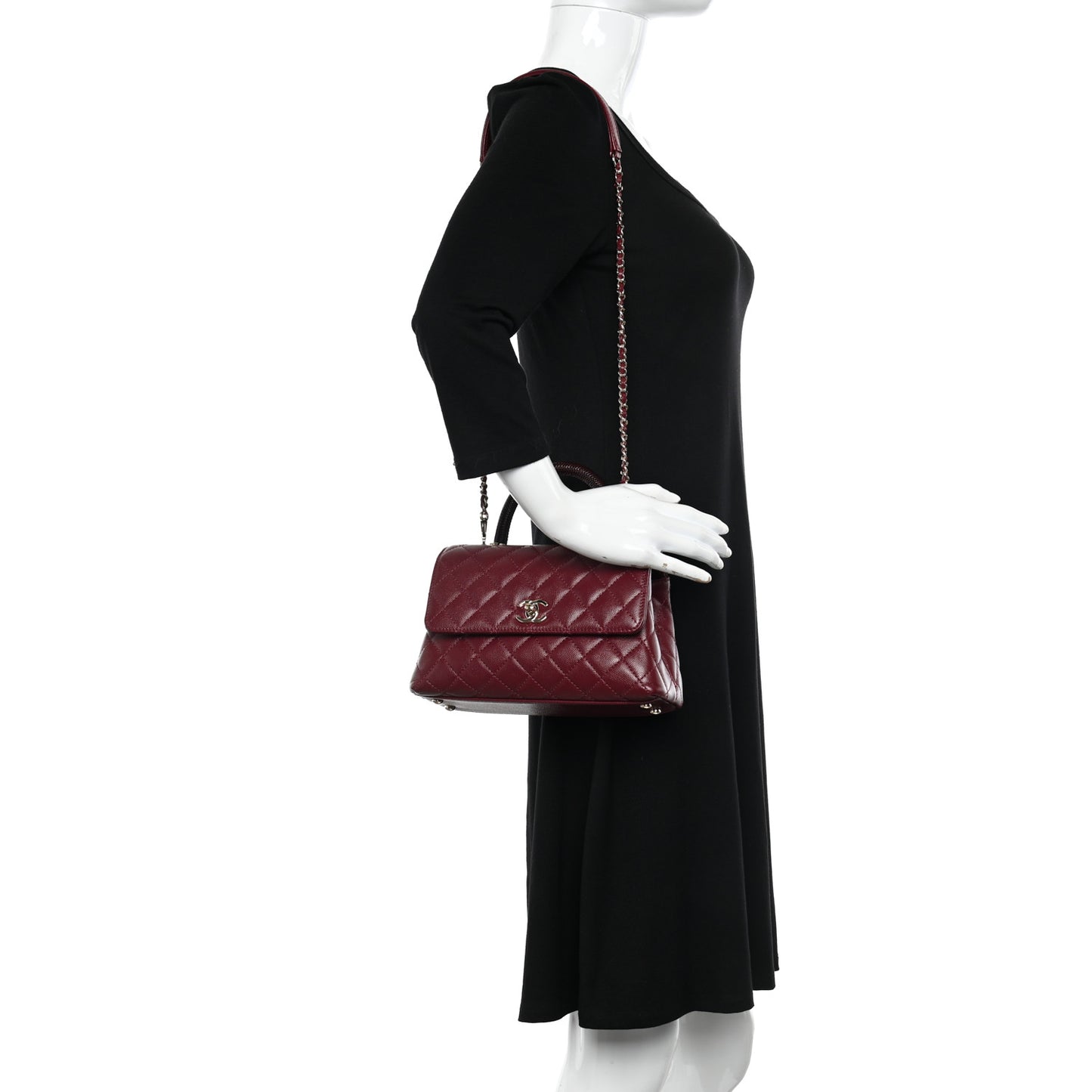 Caviar Lizard Embossed Quilted Mini Coco Handle Flap Burgundy