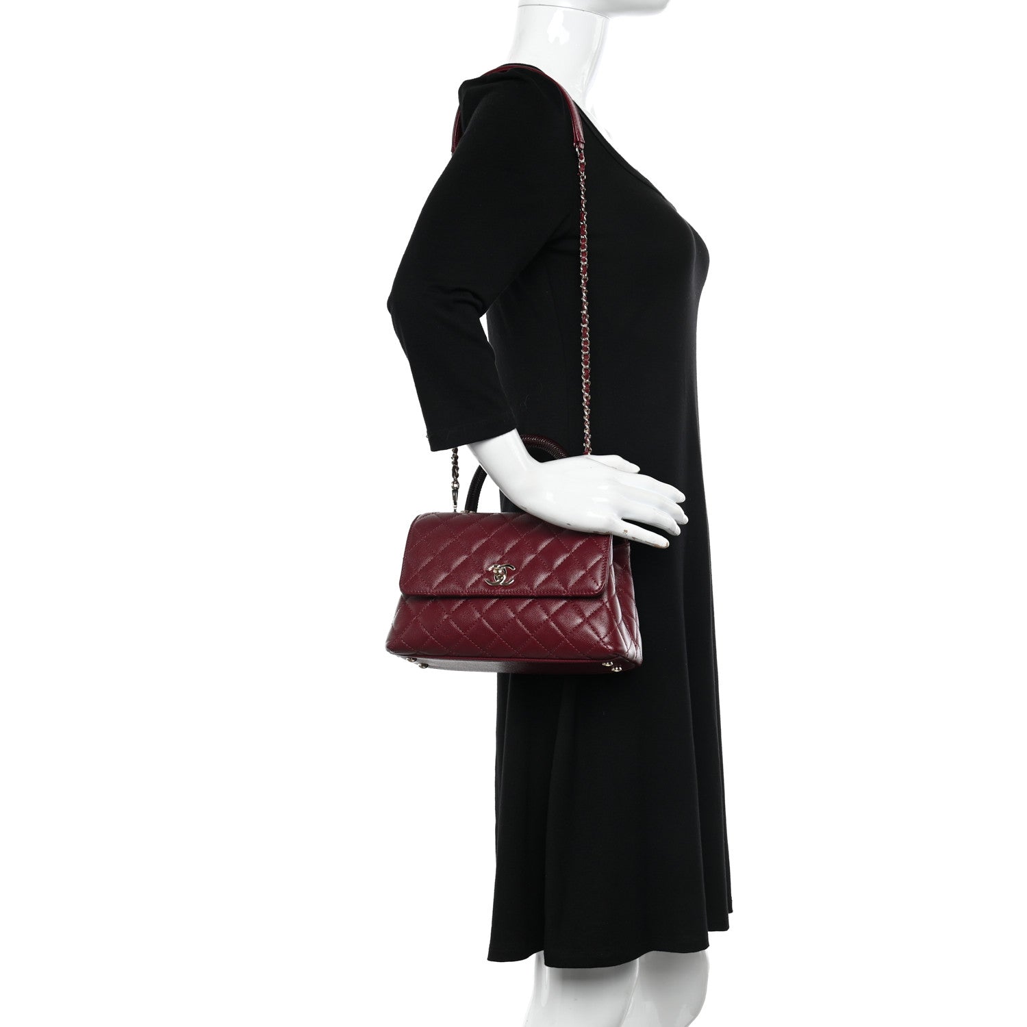 Chanel Caviar Lizard Embossed Quilted Mini Coco Handle Flap Burgundy 2 of 10