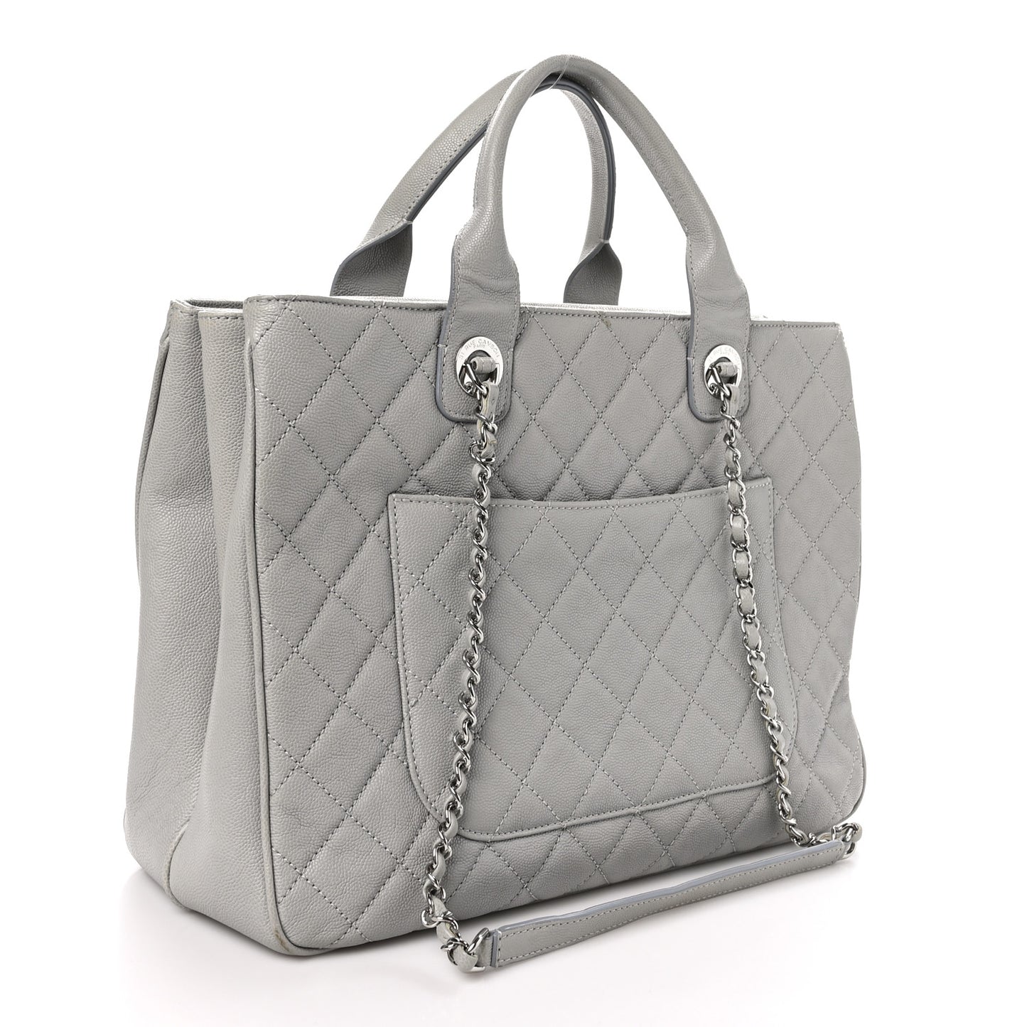 Caviar Quilted Large Urban Companion Top Handle Shopping Tote Grey