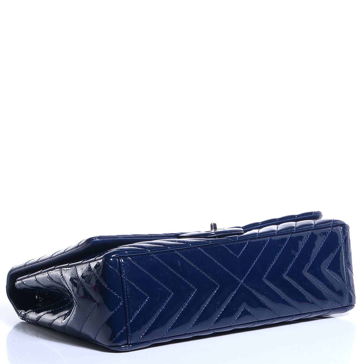 Chanel Patent Chevron Maxi Single Flap Dark Blue 4 of 8