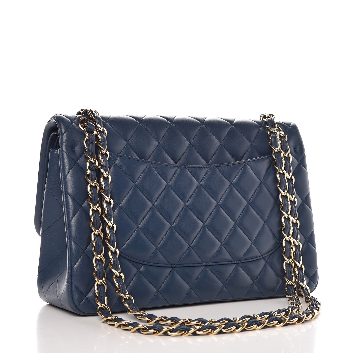 Lambskin Quilted Jumbo Double Flap Dark Blue