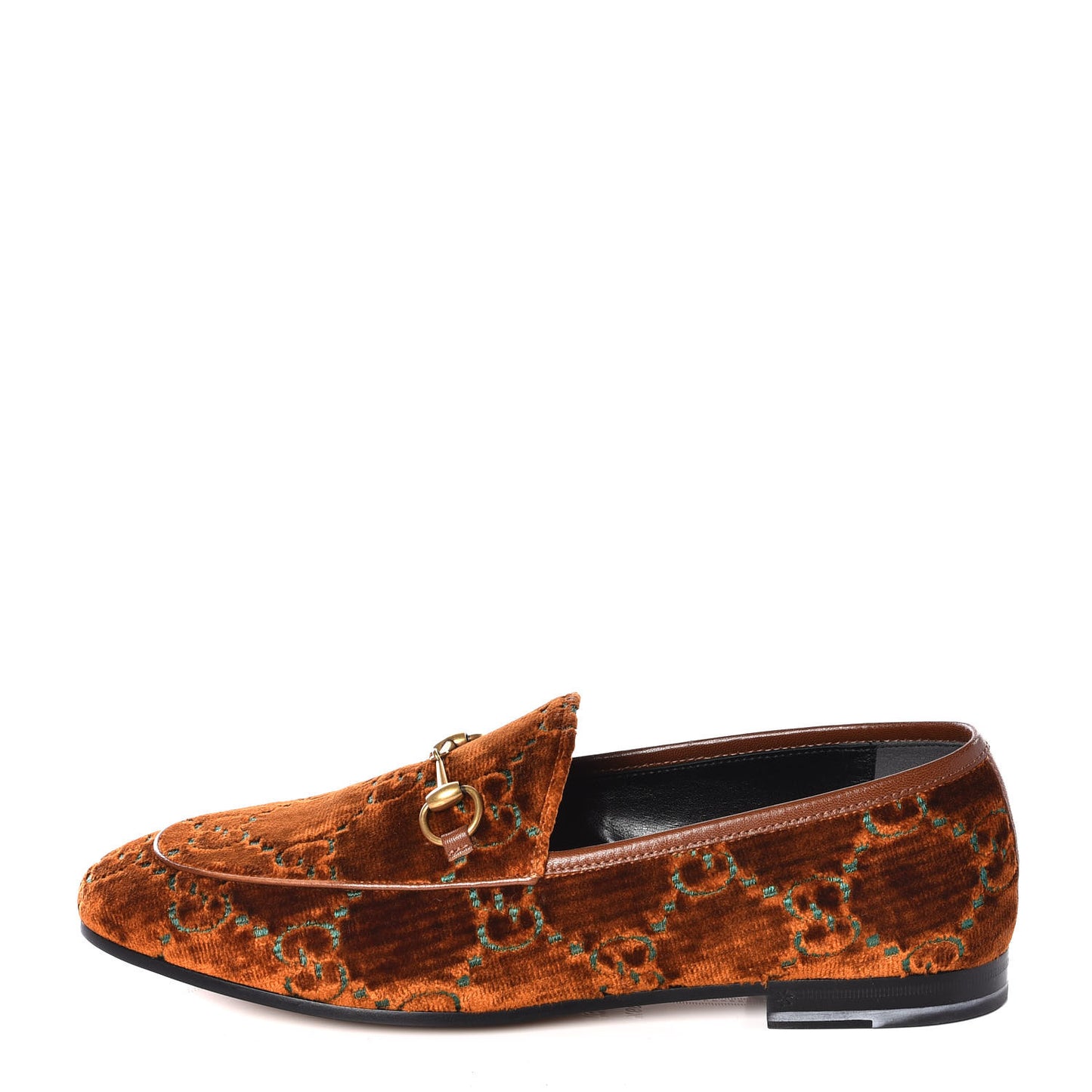 Velvet GG Monogram Horsebit Womens Jordaan Loafers 39.5 Cognac Green