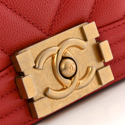 Chanel Caviar Chevron Quilted Medium Boy Flap Red 11 of 12