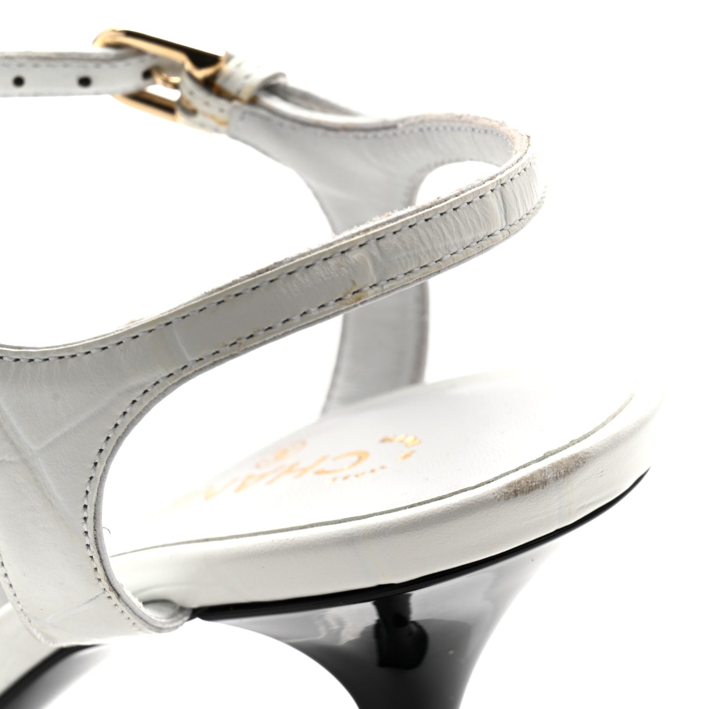 Calfskin Crocodile Embossed Sandals 37.5 White
