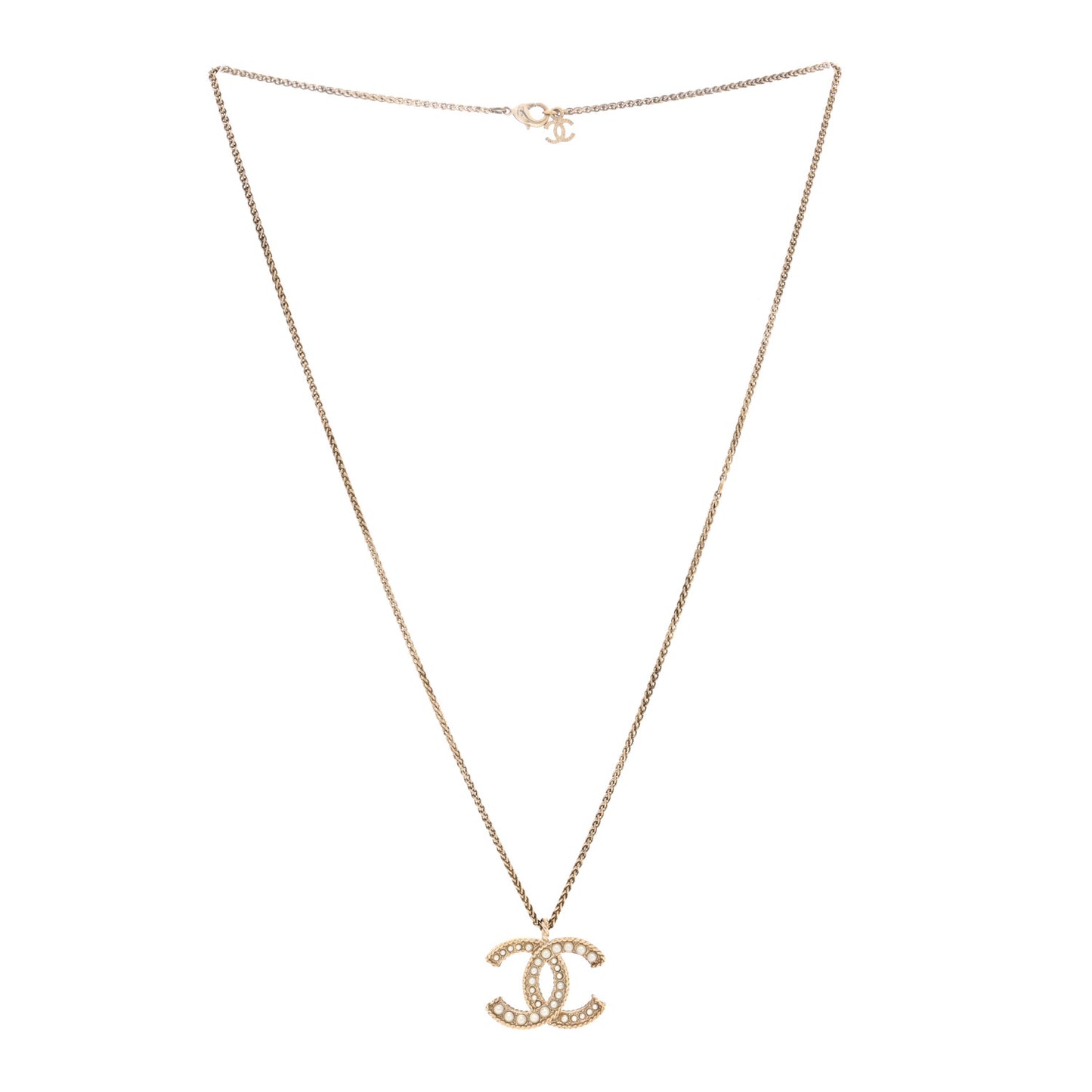 Pearl CC Pendant Necklace Light Gold