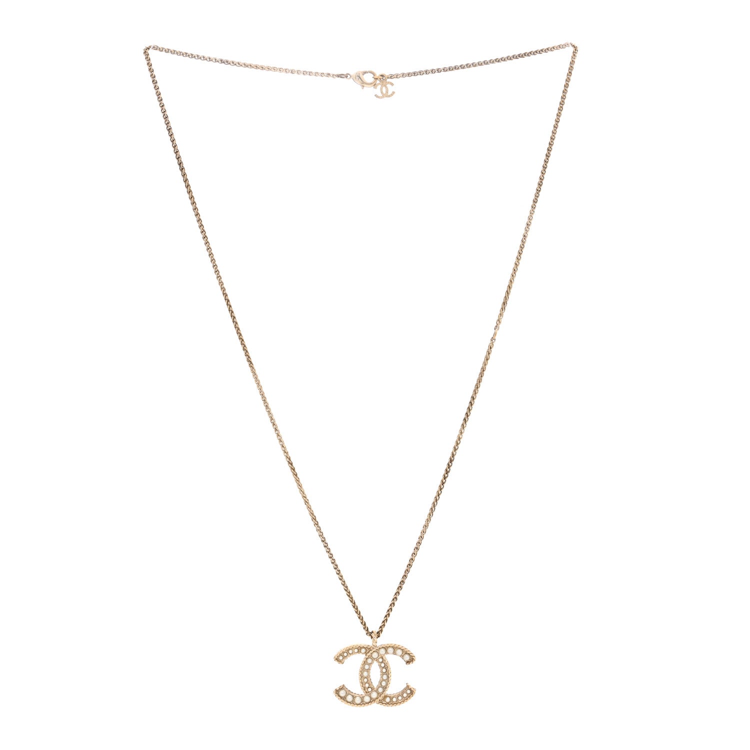 Chanel Pearl CC Pendant Necklace Light Gold 2 of 5
