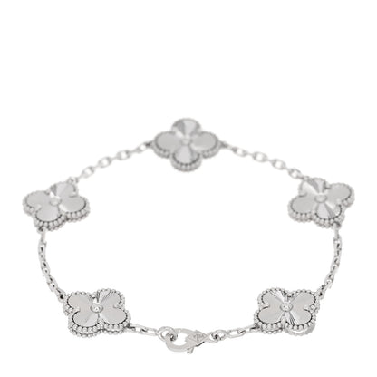 Van Cleef & Arpels 18K White Gold 5 Motifs Guilloche Vintage Alhambra Bracelet 2 of 4