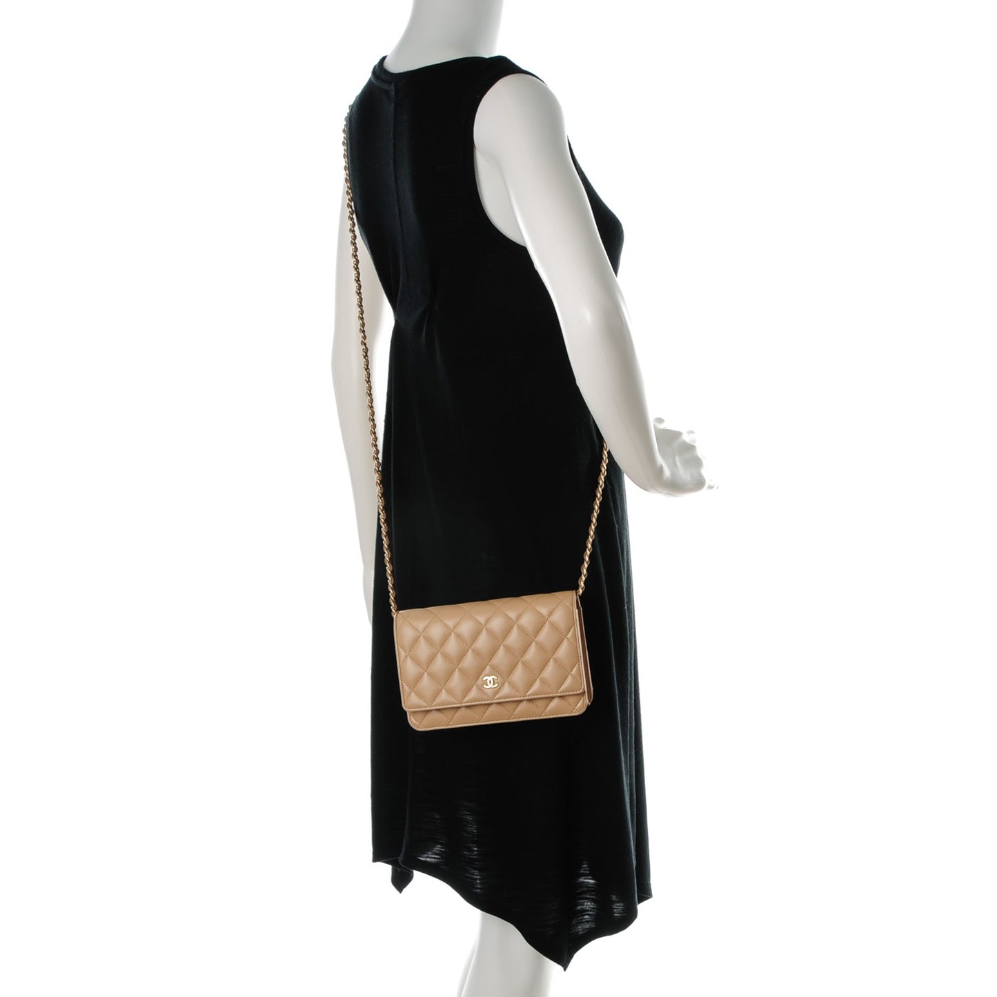 Lambskin Quilted Wallet On Chain WOC Beige