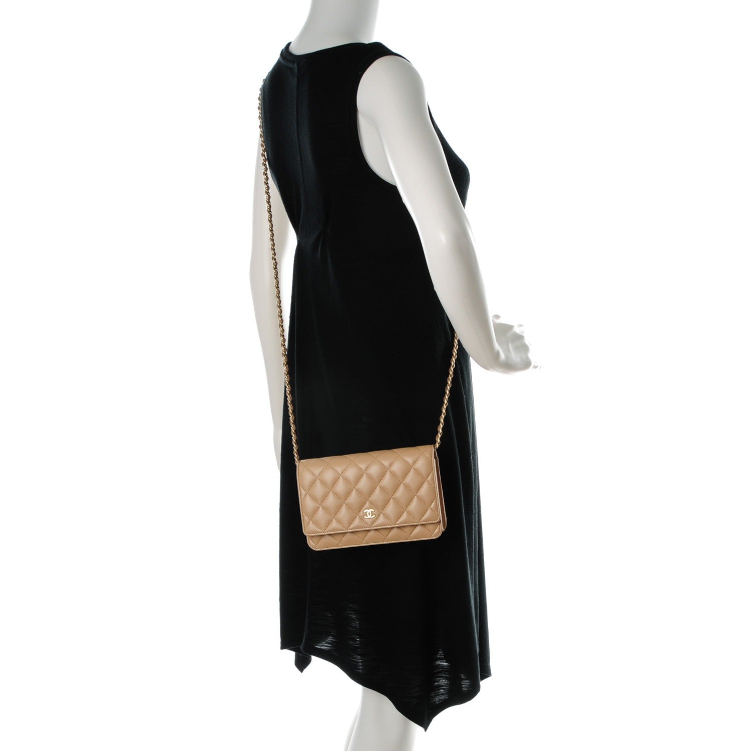 Chanel Lambskin Quilted Wallet On Chain WOC Beige 2 of 8