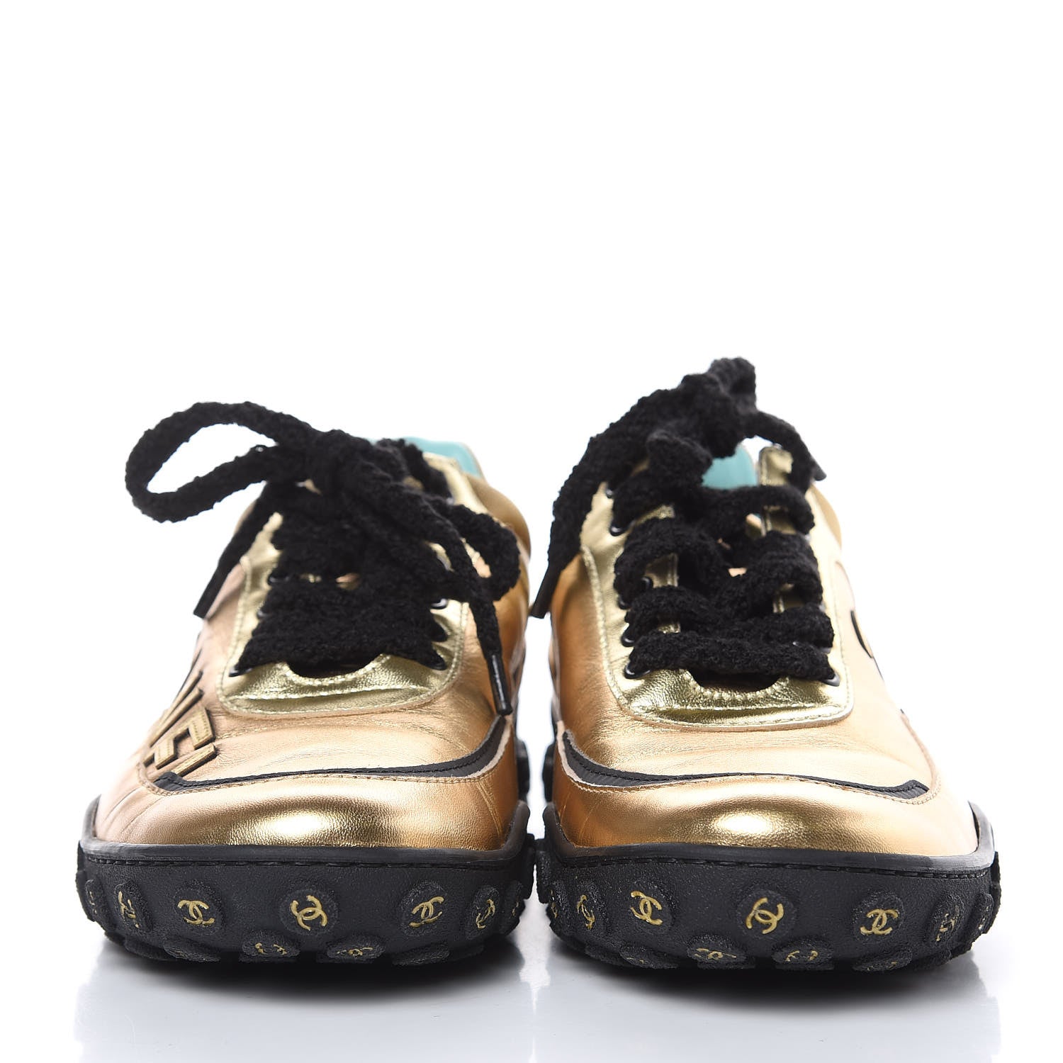 Chanel Metallic Lambskin Satin Finish CC Womens Sneakers 36.5 Gold 2 of 8
