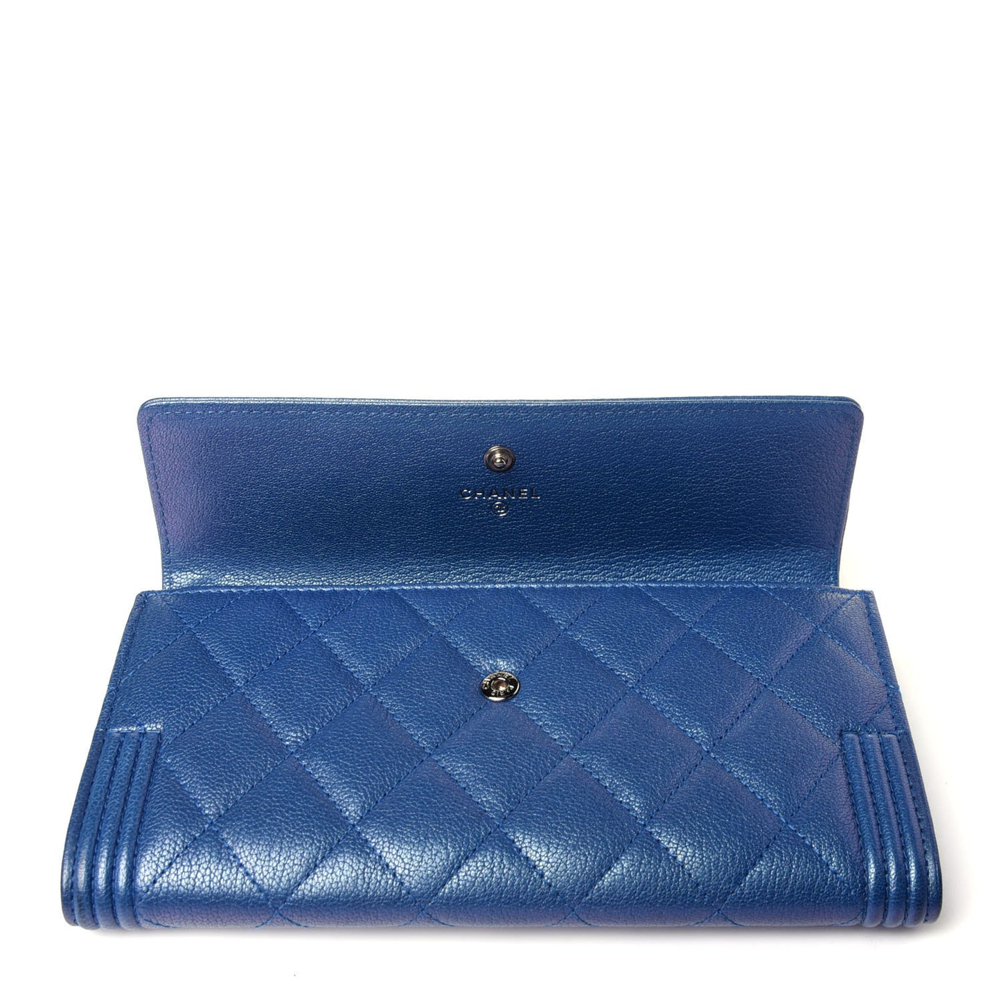 Goatskin Quilted Boy Flap Wallet Blue