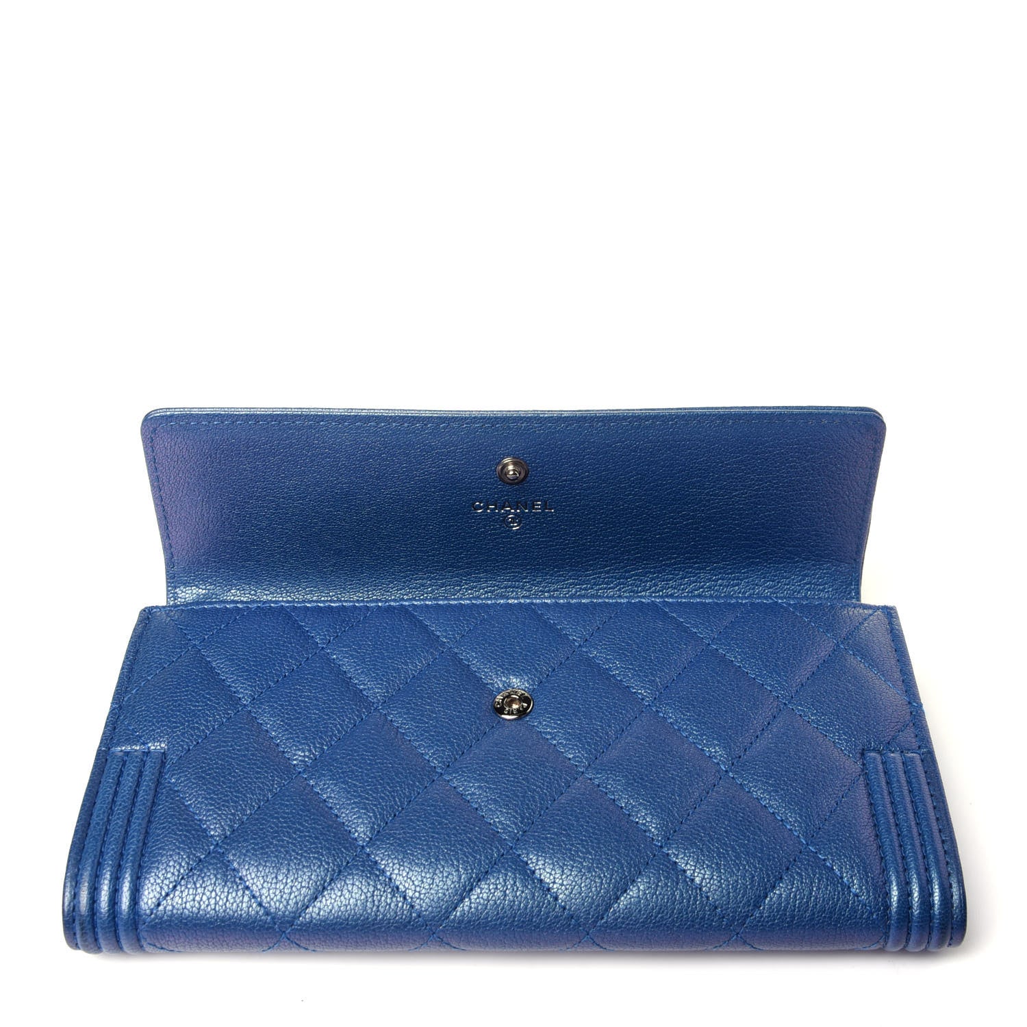 Chanel Goatskin Quilted Boy Flap Wallet Blue 10 of 10