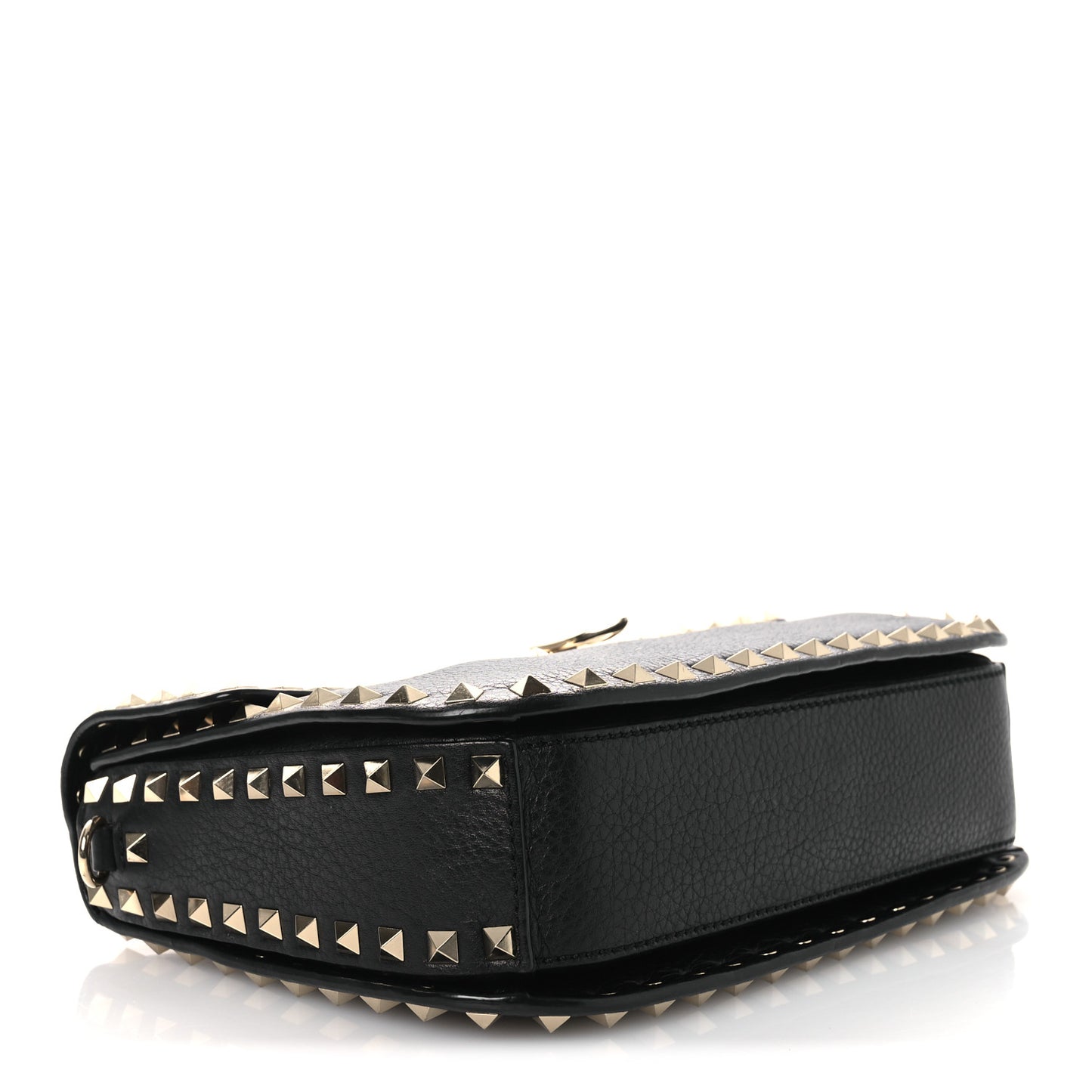 Pebbled Calfskin Medium Rockstud Flap Saddle Bag Black