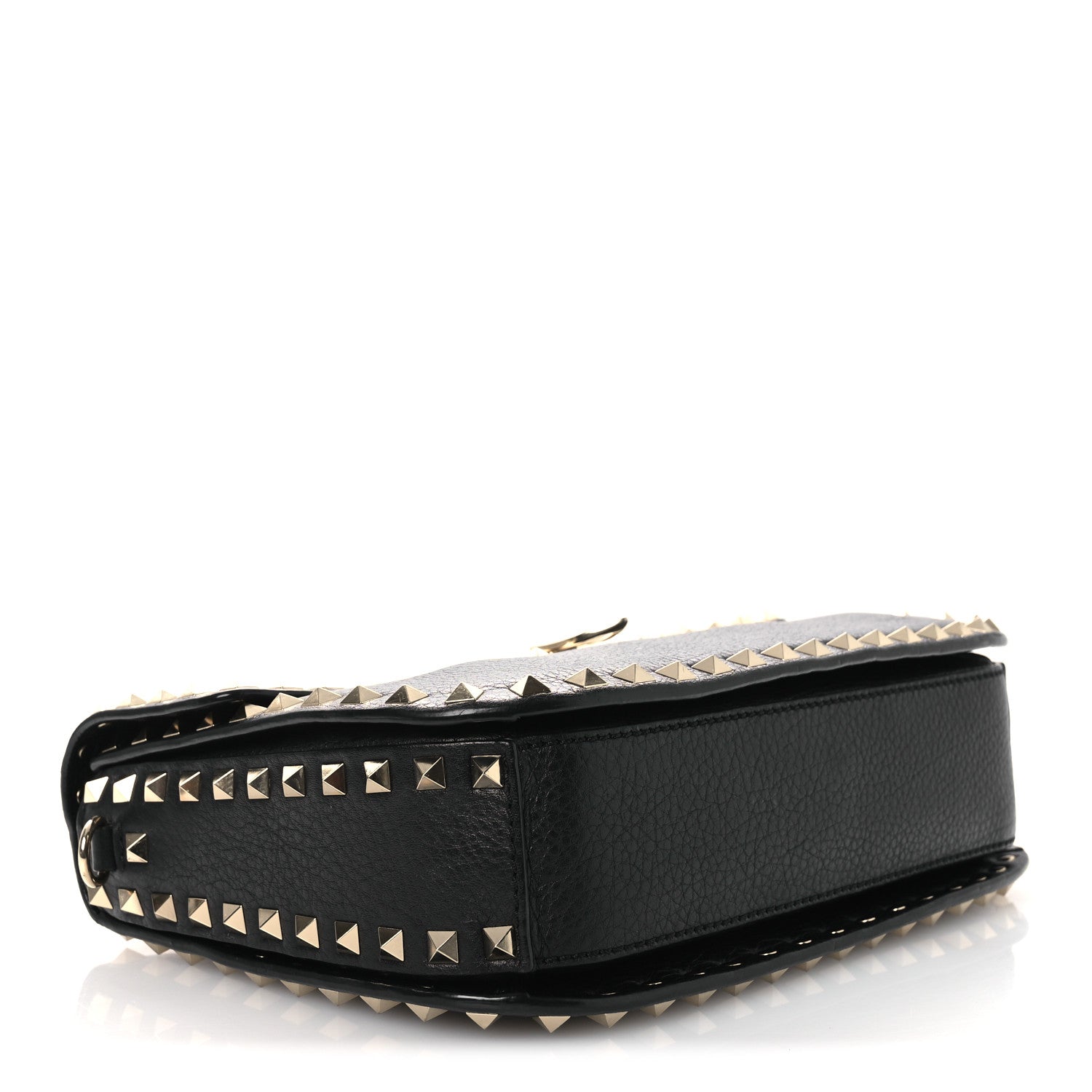 Valentino Garavani Pebbled Calfskin Medium Rockstud Flap Saddle Bag Black 4 of 15