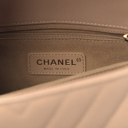 Chanel Caviar Chevron Quilted Mini Coco Handle Flap Beige 6 of 10