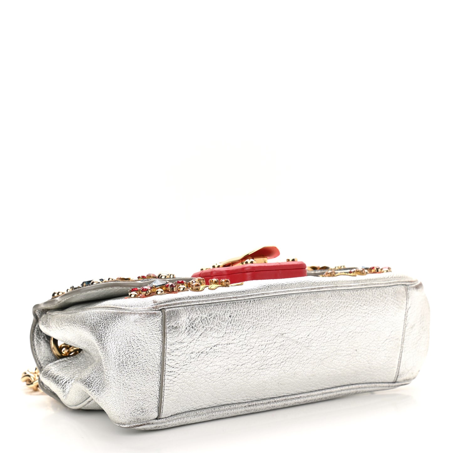 Metallic Calfskin Crystal Embellished Lucia Shoulder Bag Silver Multicolor