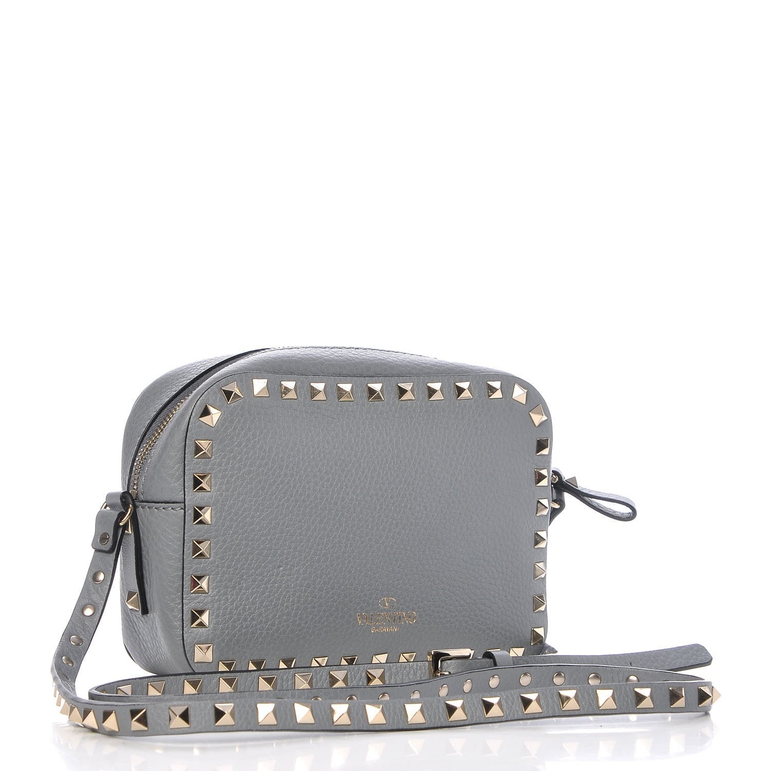 Valentino Garavani Pebbled Calfskin Rockstud Camera Crossbody Bag Light Stone 3 of 8
