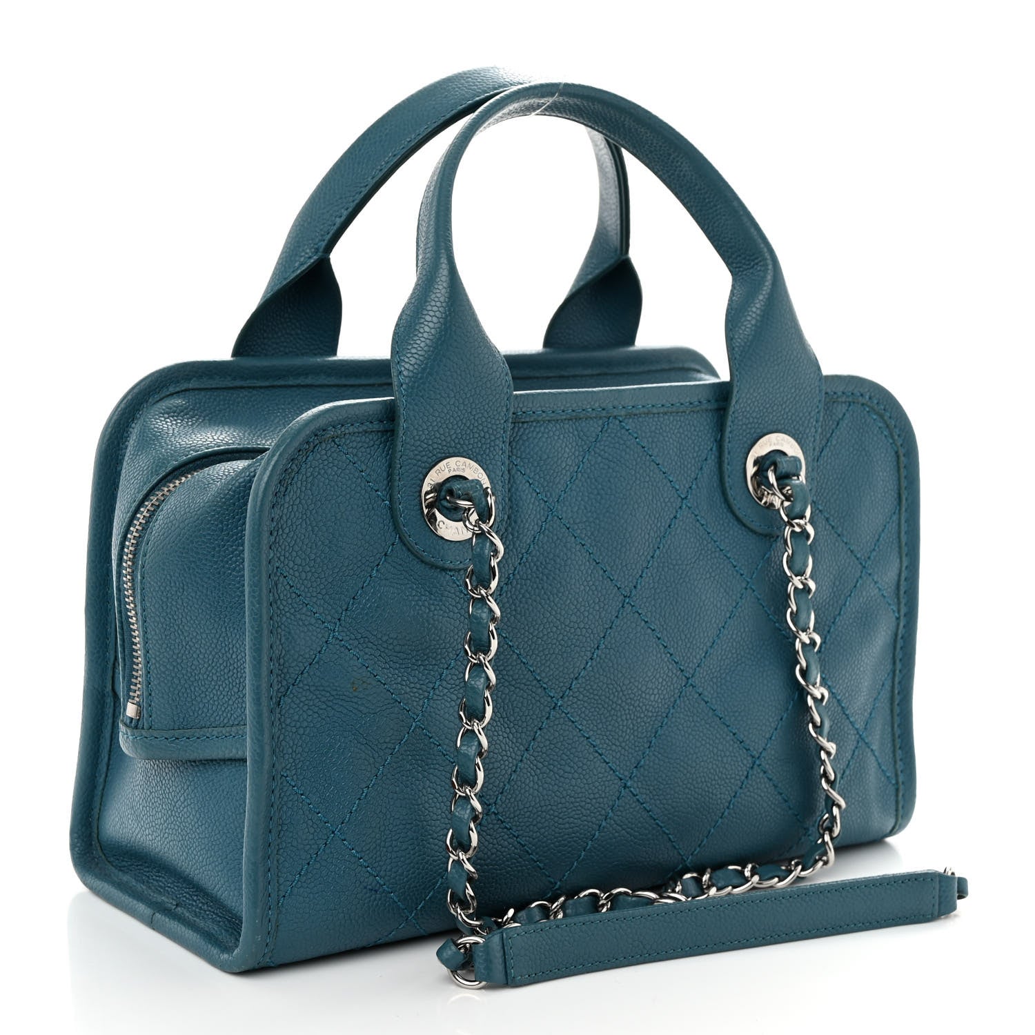 Chanel Caviar Quilted Small Deauville Bowling Bag Blue 3 of 10