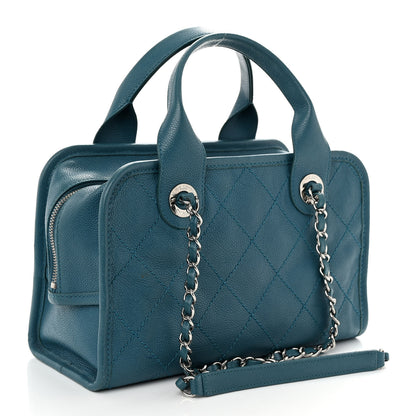 Chanel Caviar Quilted Small Deauville Bowling Bag Blue 3 of 10