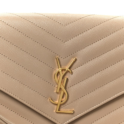 Saint Laurent Grain De Poudre Matelasse Chevron Monogram Cassandre Flap Pouch Dark Beige 8 of 9