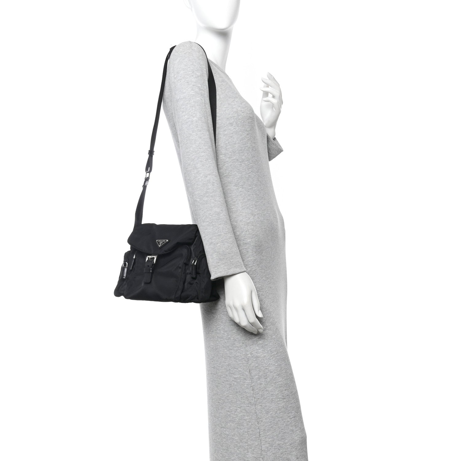 Prada Nylon Vela Saffiano Single Buckle Messenger Shoulder Bag Black 2 of 10