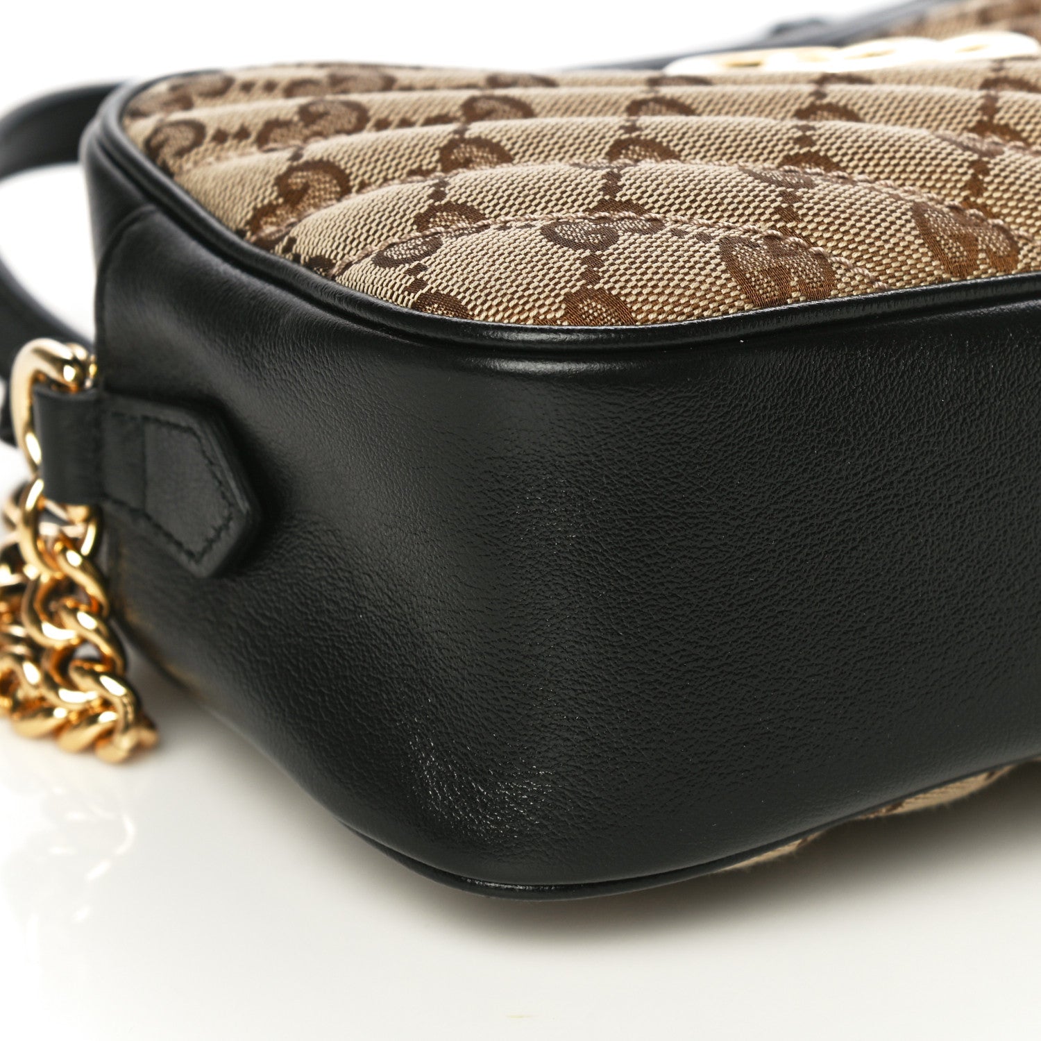 Gucci Monogram Matelasse Diagonal Small GG Marmont Chain Shoulder Bag Beige Black 9 of 12