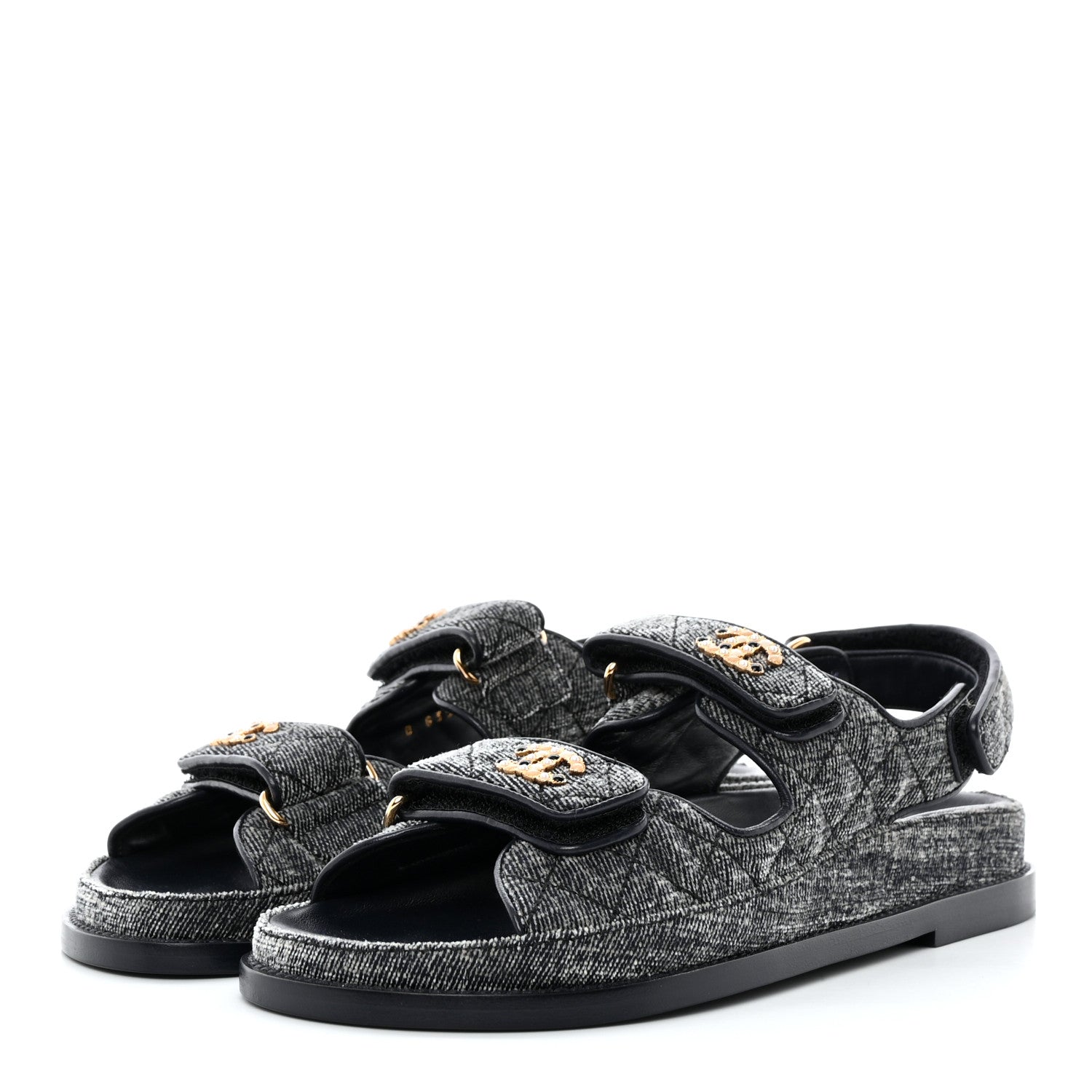 Chanel Velvet Velcro Dad Sandals 36.5 Grey 3 of 9