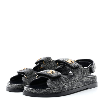 Chanel Velvet Velcro Dad Sandals 36.5 Grey 3 of 9