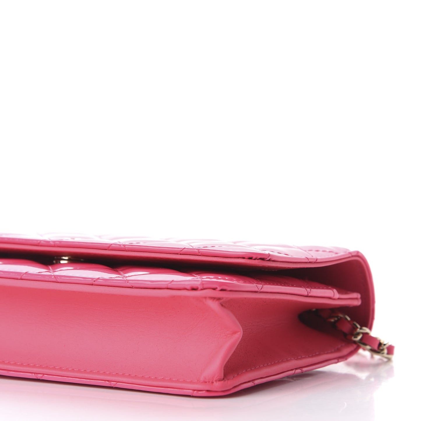 Patent Calfskin Quilted Wallet On Chain WOC Pink
