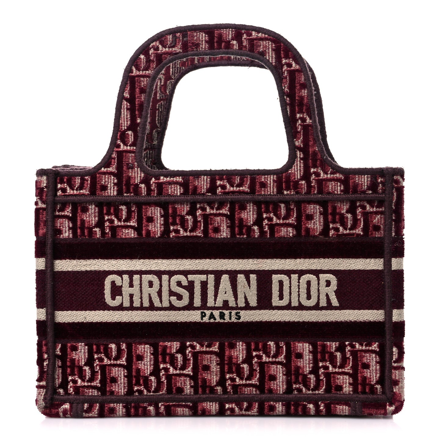 Velvet Oblique Embroidered Mini Book Tote Burgundy Multicolor