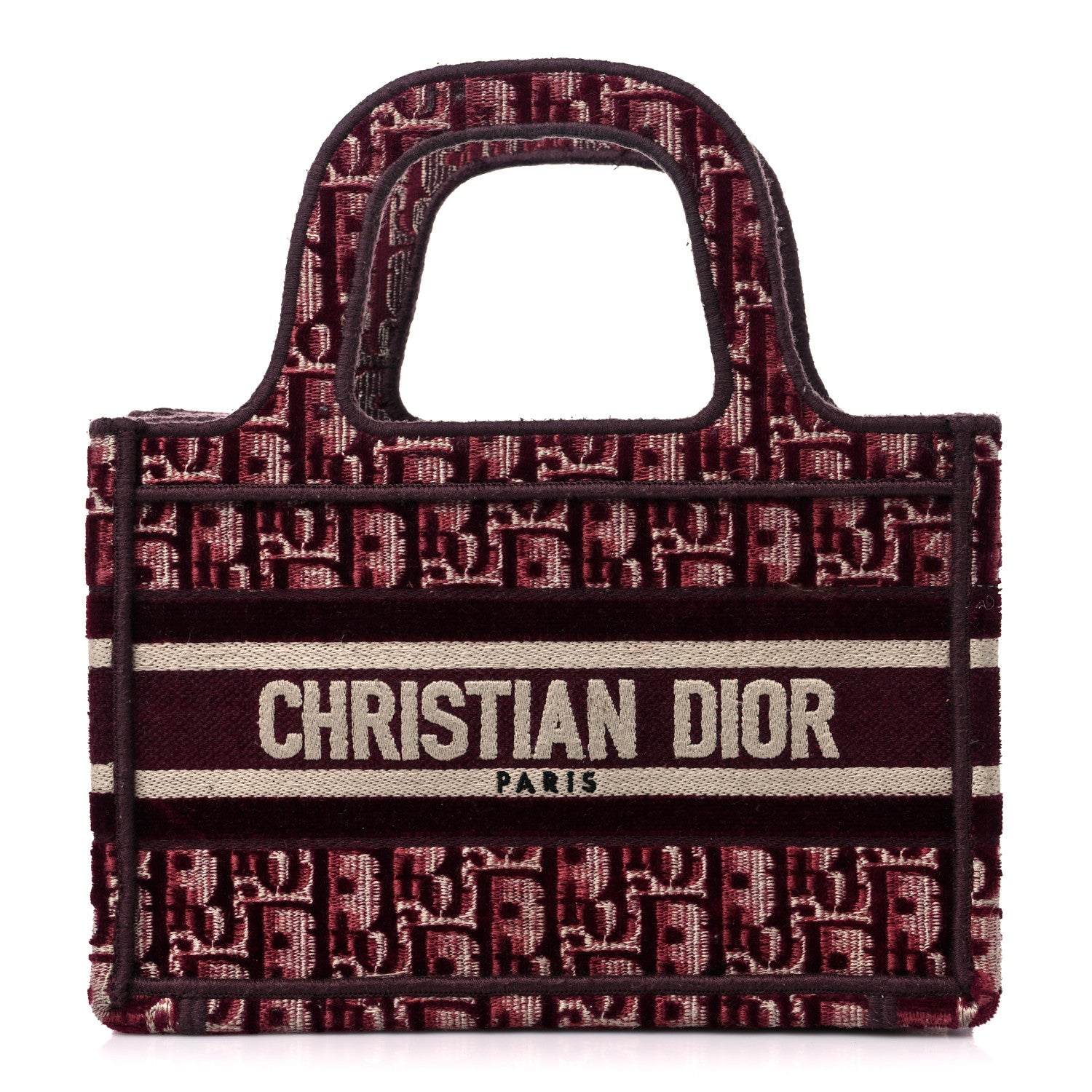 Christian Dior Velvet Oblique Embroidered Mini Book Tote Burgundy Multicolor 1 of 10
