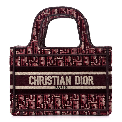 Christian Dior Velvet Oblique Embroidered Mini Book Tote Burgundy Multicolor 1 of 10