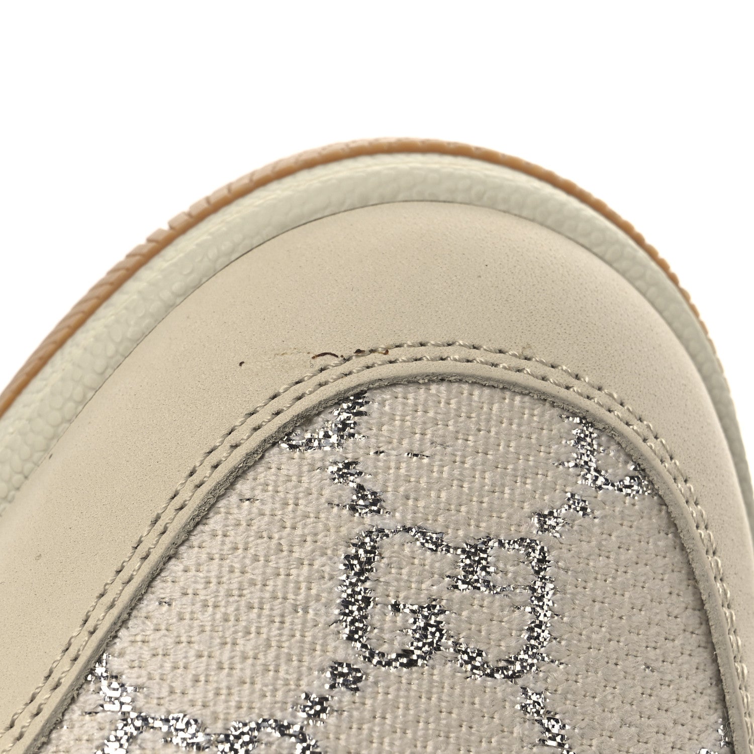 Gucci Calfskin Lame GG Monogram Web Womens Screener Sneakers 39 Gardenia Silver Dusty Milk White 12 of 14