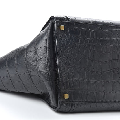 Celine Crocodile Embossed Calfskin Medium Phantom Luggage Black 10 of 15