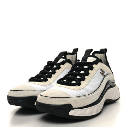 Chanel Velvet Calfskin Mixed Fibers CC Sneakers 37.5 Ivory Black 3 of 8