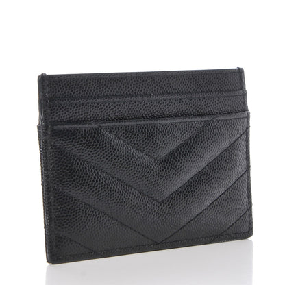 Saint Laurent Grain De Poudre Matelasse Chevron Monogram Credit Card Case Black 3 of 8