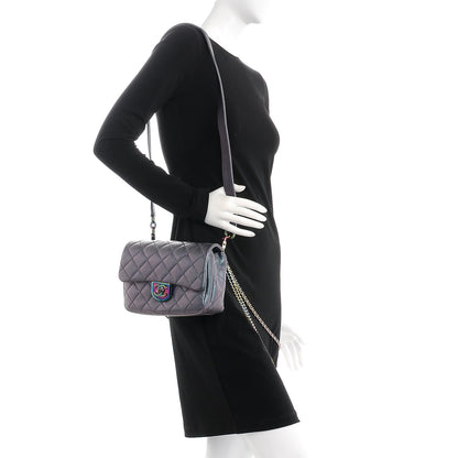 Chanel Iridescent Goatskin Quilted Small Double Carry Waist Chain Flap Purple 2 of 9