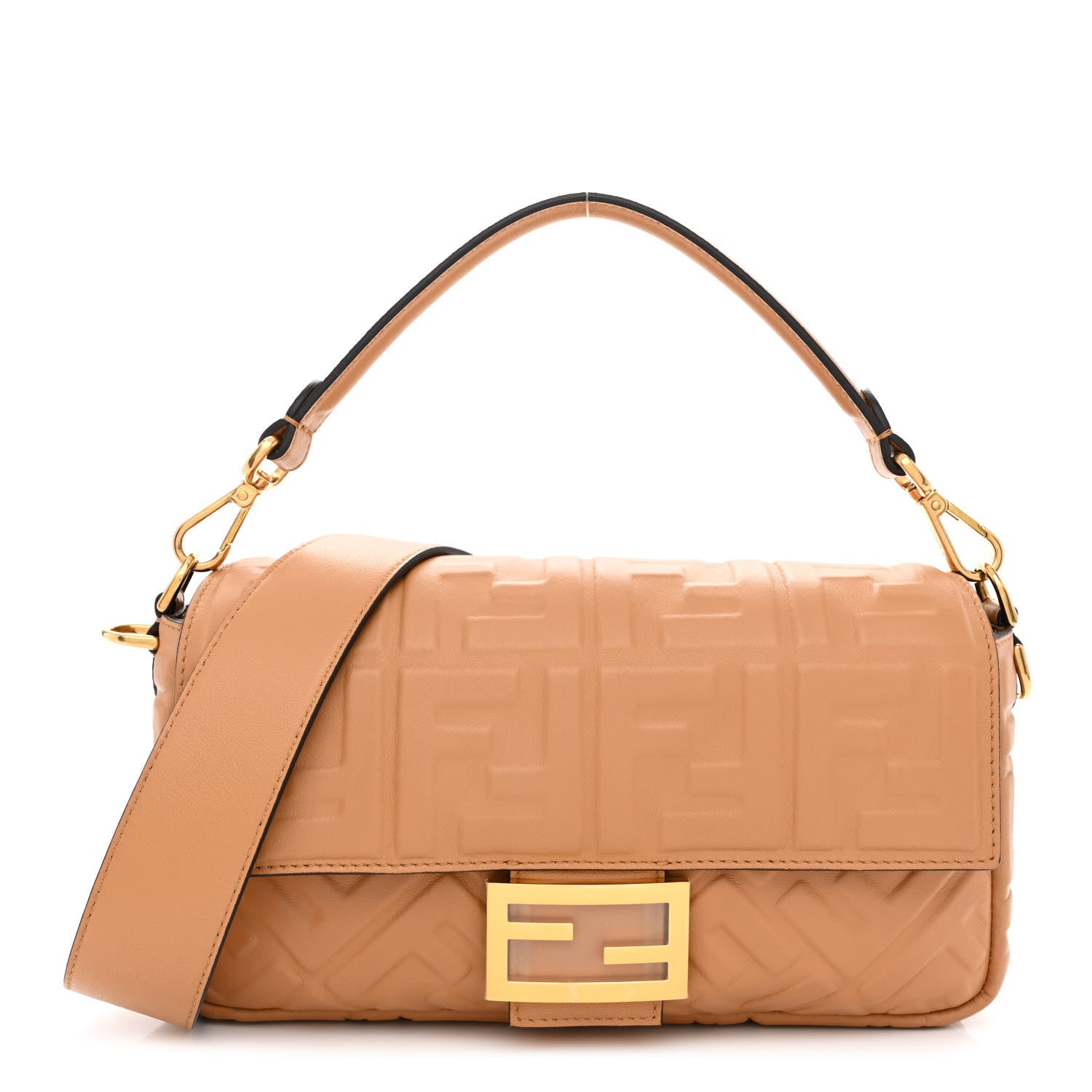 Fendi Nappa FF 1974 Embossed Baguette Miele Scuro 1 of 10