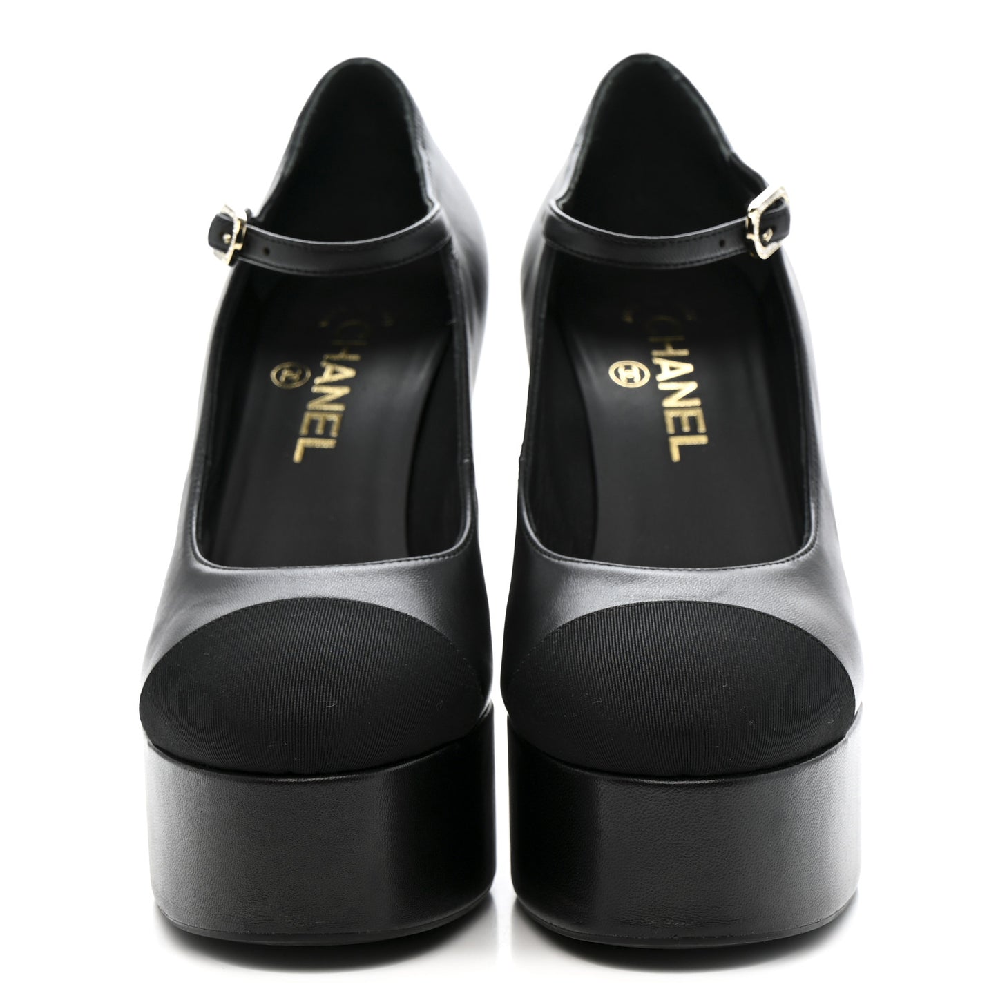 Lambskin Grosgrain Mary Jane Platform Pumps 38.5 Black
