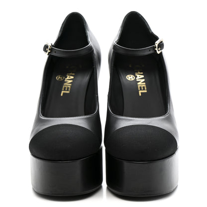 Chanel Lambskin Grosgrain Mary Jane Platform Pumps 38.5 Black 3 of 11
