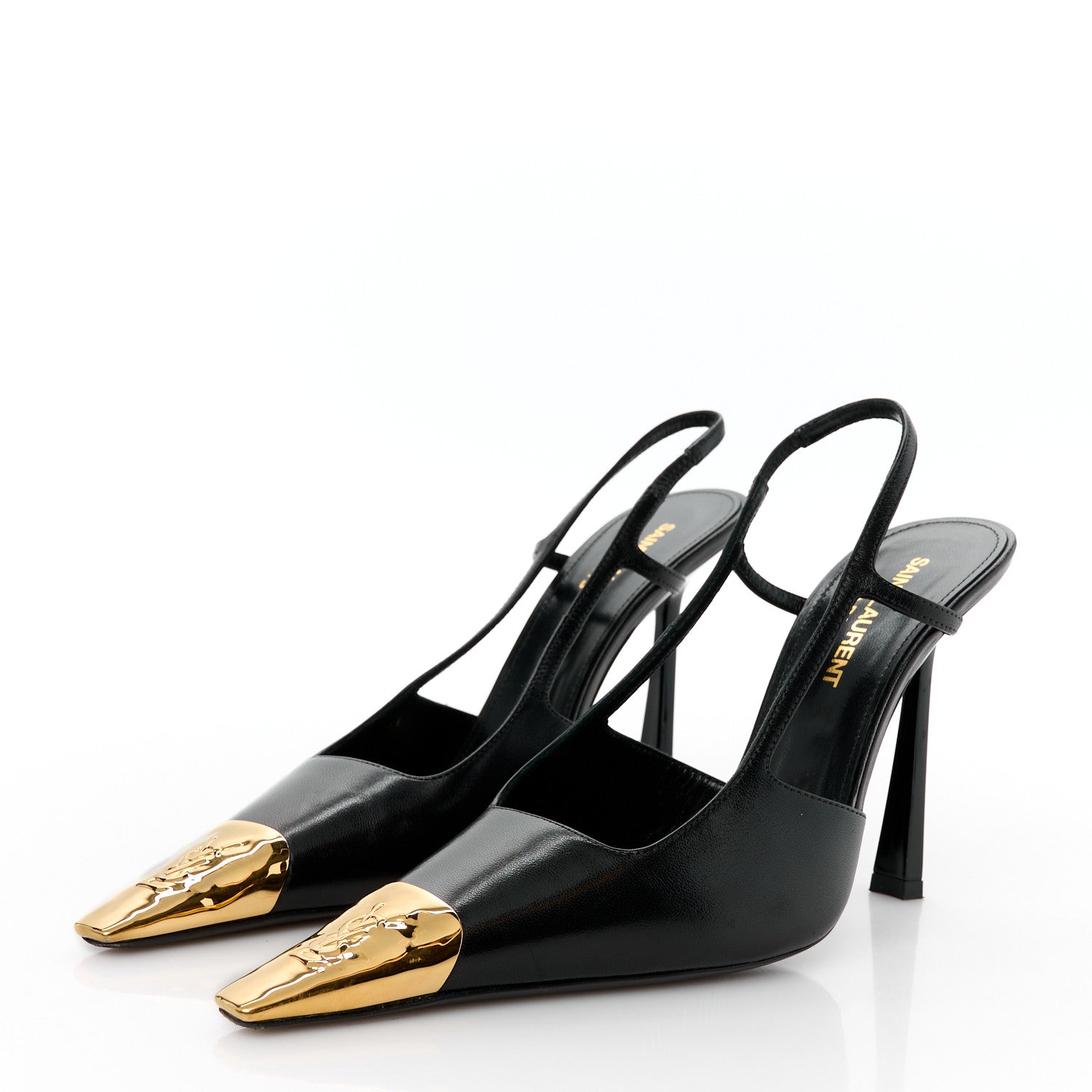 Saint Laurent Smooth Calfskin Jeanne 110 Slingback Pumps 36 Black Gold 3 of 10