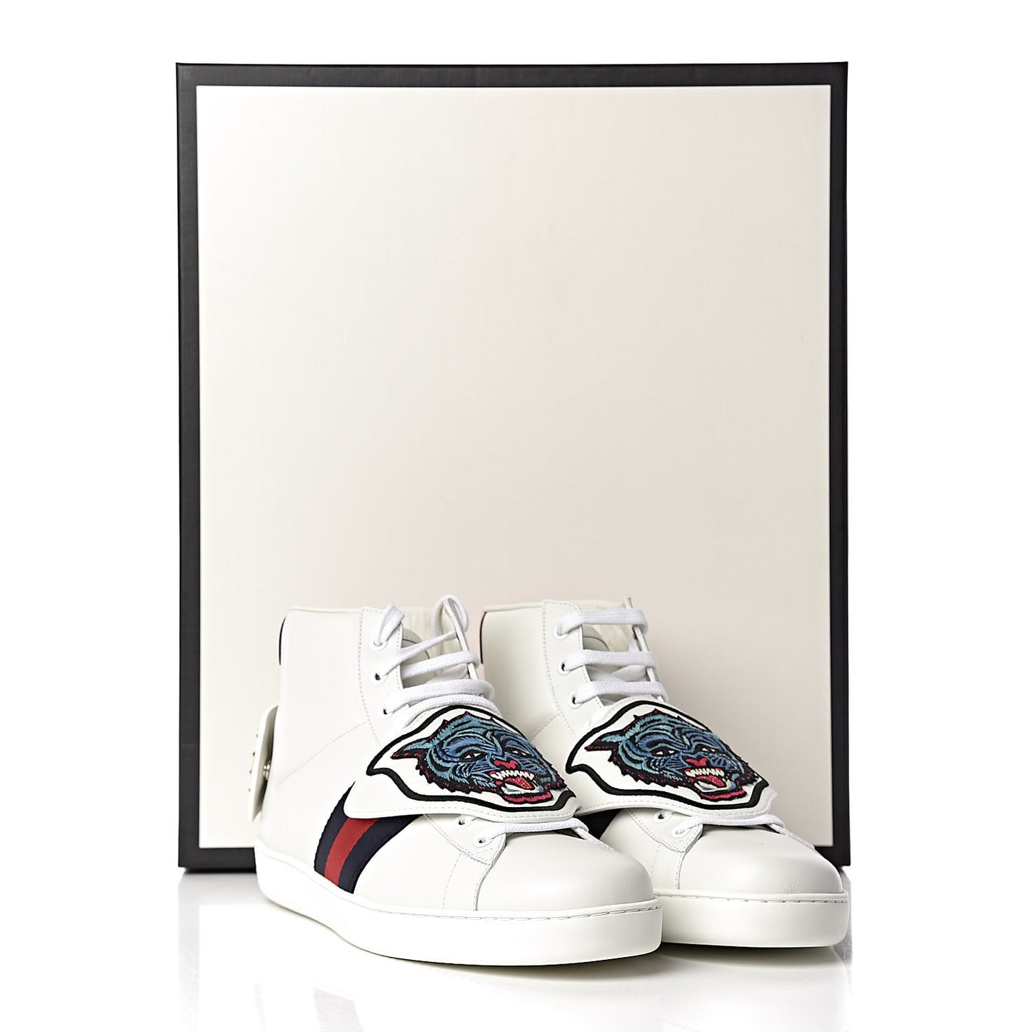Calfskin Ayers Embroidered Web Mens Ace Removable Patches High Top Sneakers 11 White