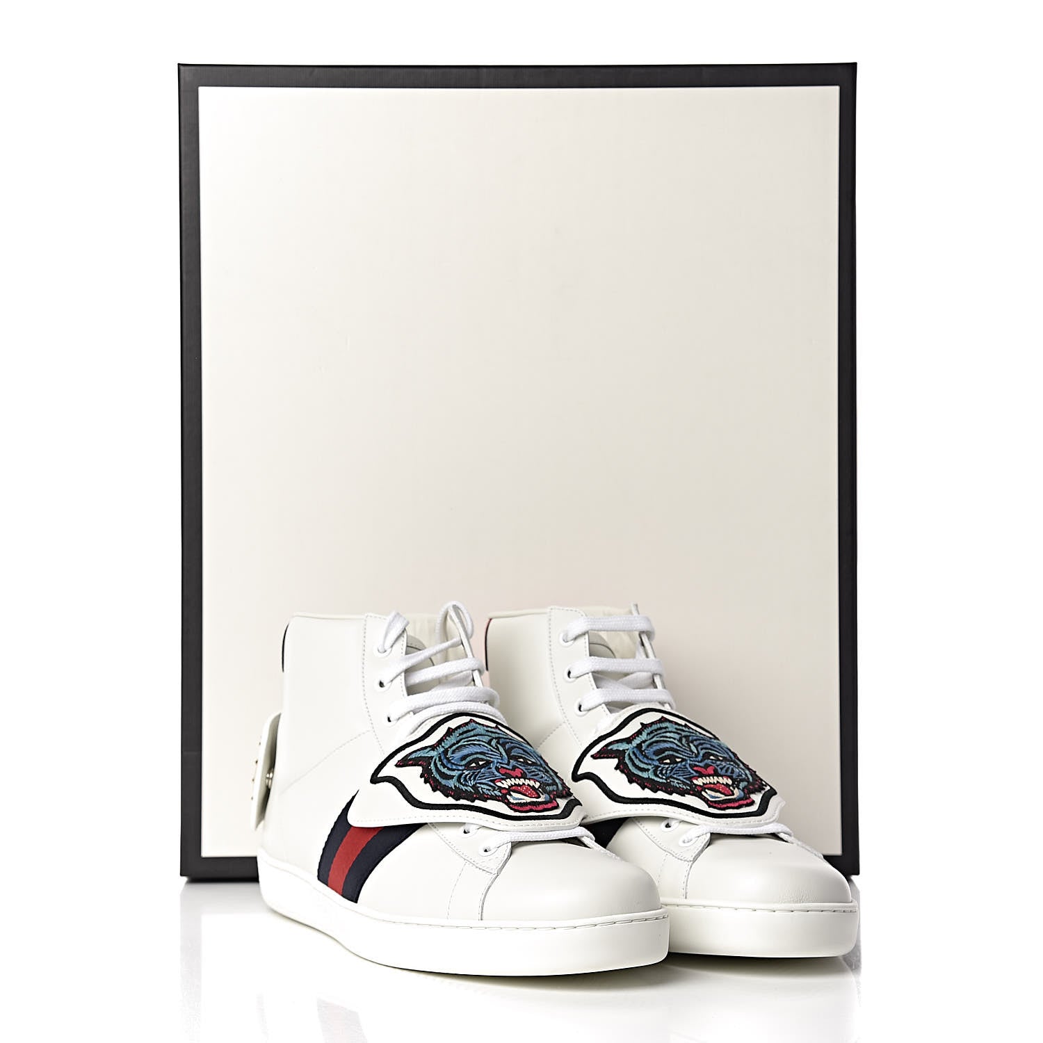 Gucci Calfskin Ayers Embroidered Web Mens Ace Removable Patches High Top Sneakers 11 White 9 of 9