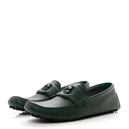 Gucci Soft Clove Calfskin Monochrome Mens Interlocking G Driver Loafers 9.5 Vintage Green 3 of 9