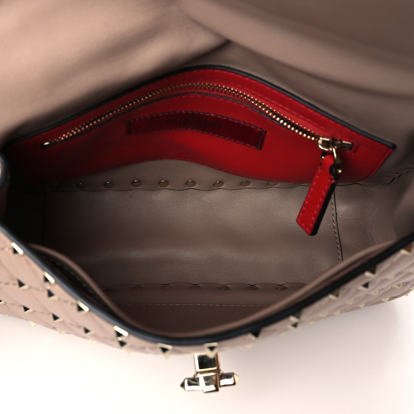 Lambskin Medium Rockstud Spike Shoulder Bag Poudre