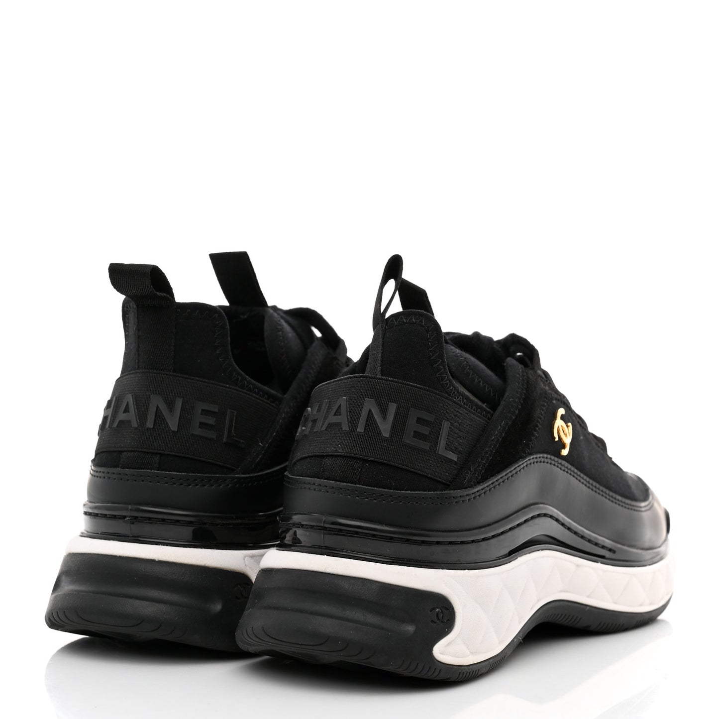 Velvet Calfskin Mixed Fibers CC Sneakers 38 Black
