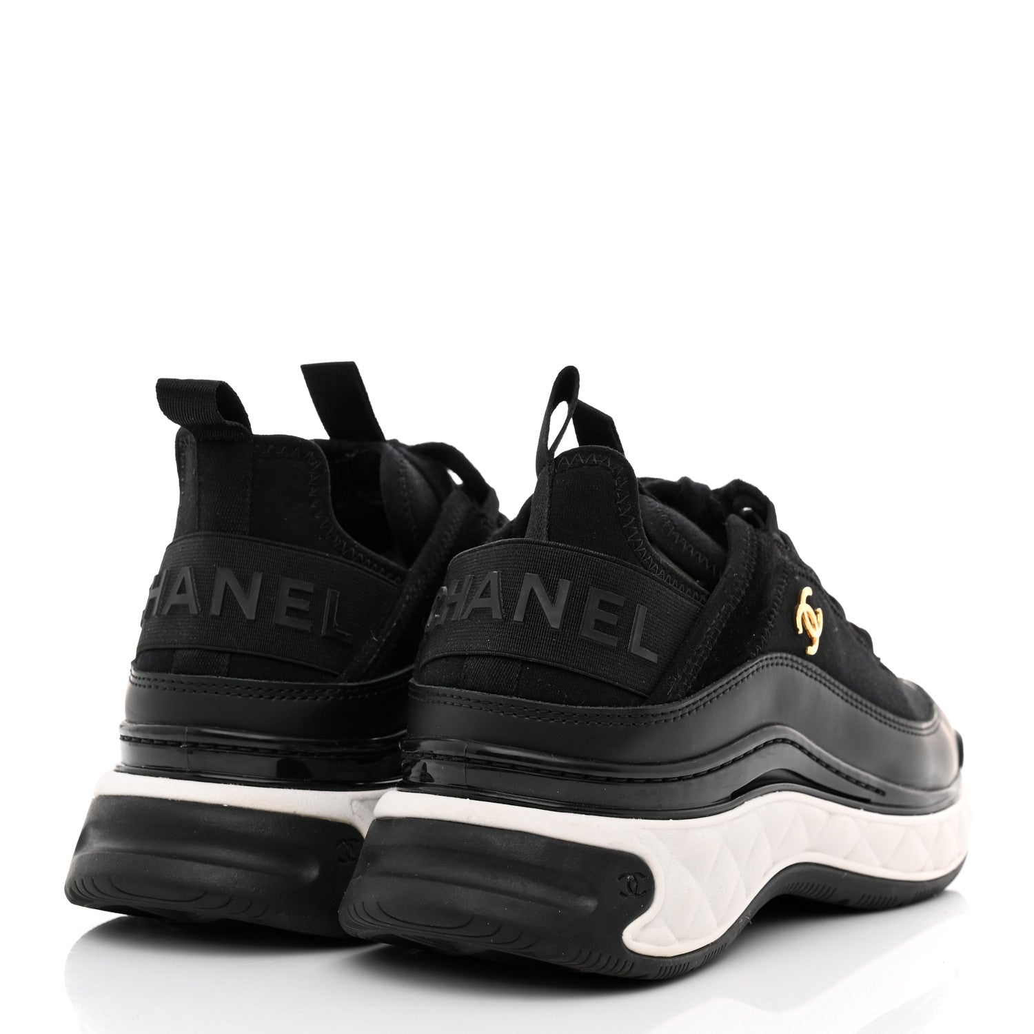 Chanel Velvet Calfskin Mixed Fibers CC Sneakers 38 Black 4 of 9