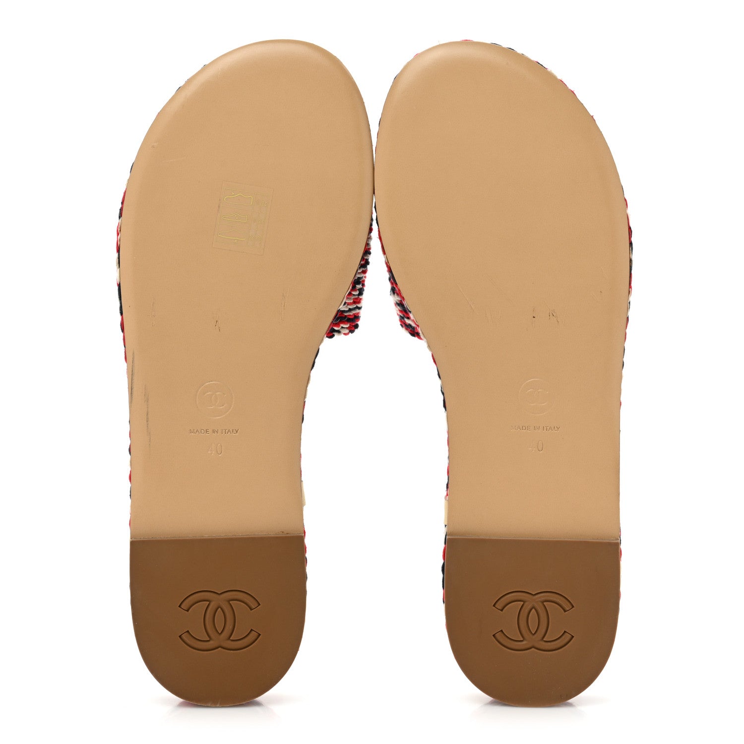 Chanel Cord CC Espadrille Slip On Sandals 40 Red Blue White 5 of 8